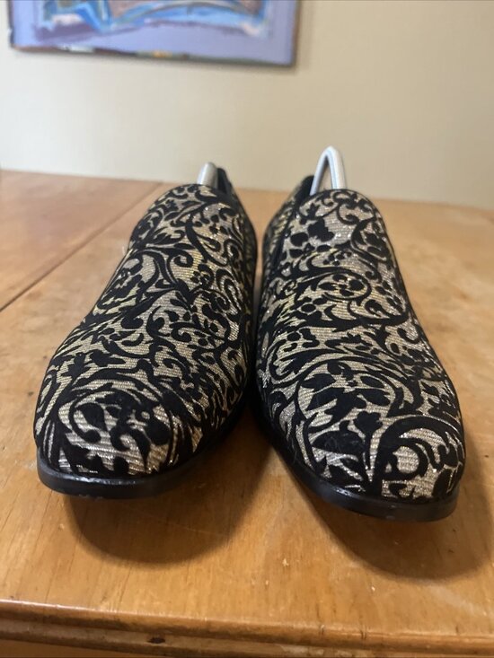 Stacy Adams Mens Swank Floral Velour OVERLAY Slip-on Loafers Black-silver Sz 11M main image 7